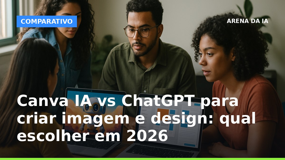 Canva IA vs ChatGPT para criar imagem e design em 2026: equipe brasileira comparando layout e imagem