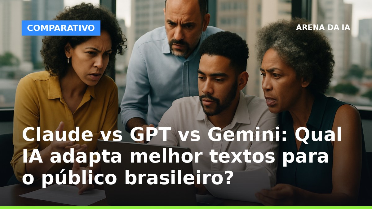 Profissionais brasileiros analisando textos adaptados por IA em discussão no escritório