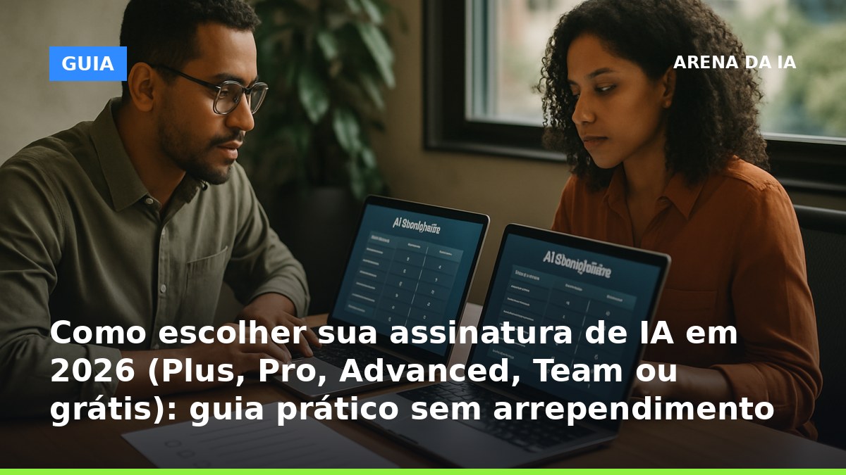 Checklist para escolher assinatura de IA em 2026 entre planos grátis, Plus, Pro, Advanced e Team