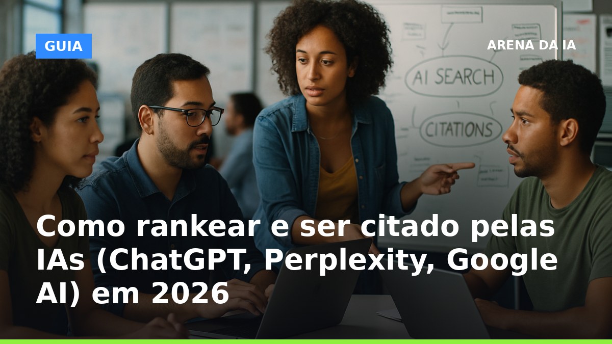 Profissionais brasileiros analisando estratégias para rankear e ser citado por IAs como ChatGPT e Google AI em 2026