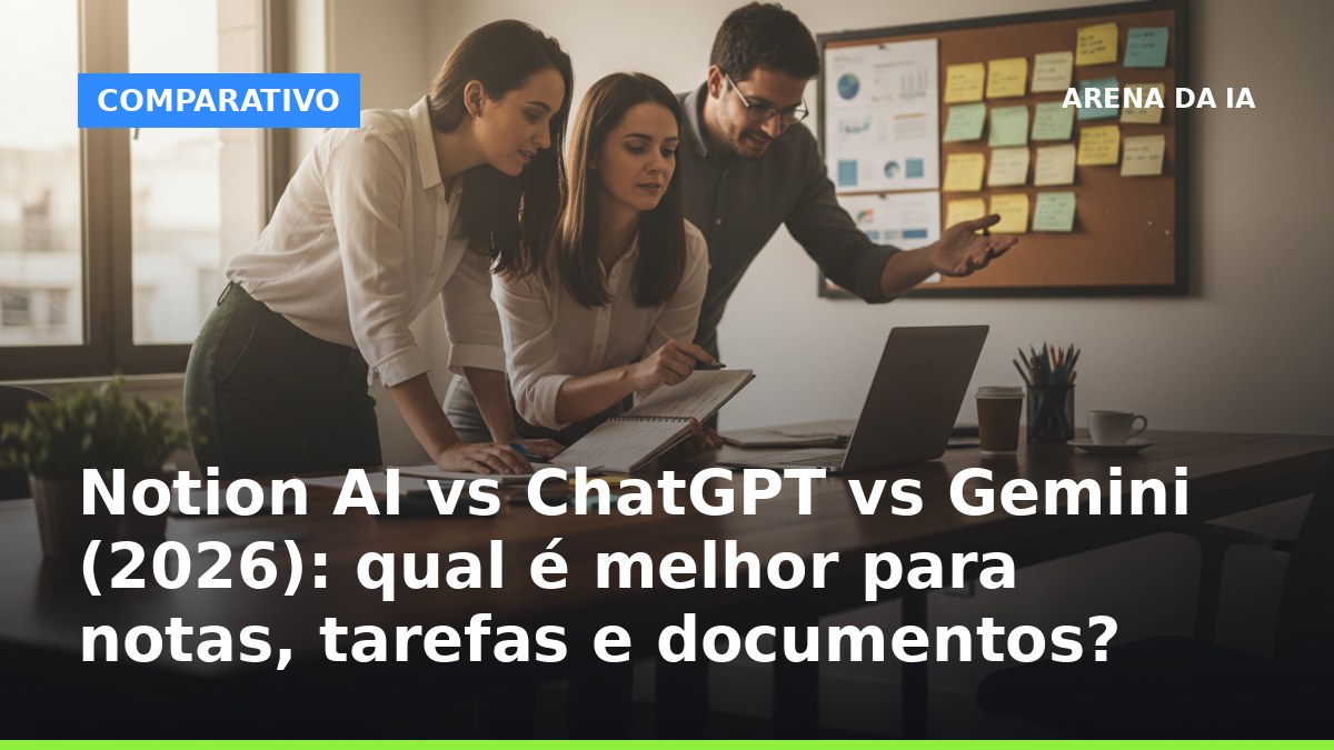 Notion AI vs ChatGPT vs Gemini para notas, tarefas e documentos em português
